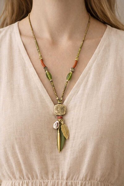 cleopatra takı aksesuar Green Aura Ethnic Bohemian Green Long Necklace