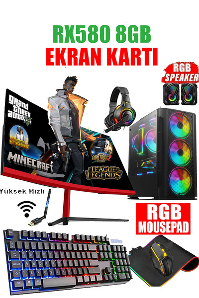 Dmc N165x (PUBG,GTA 5) I7 3770,16GB RAM,500GB HDD,256GB SSD,RX580,24"oyuncu M...