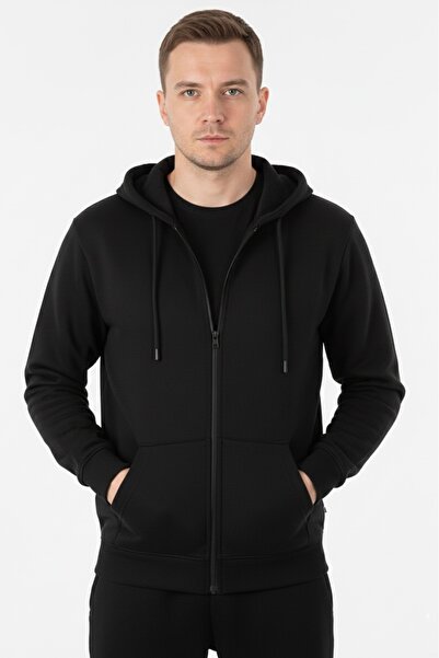 assef Bumbac pentru bărbați cu căptușeală din fleece cu glugă slim fit Jachet...