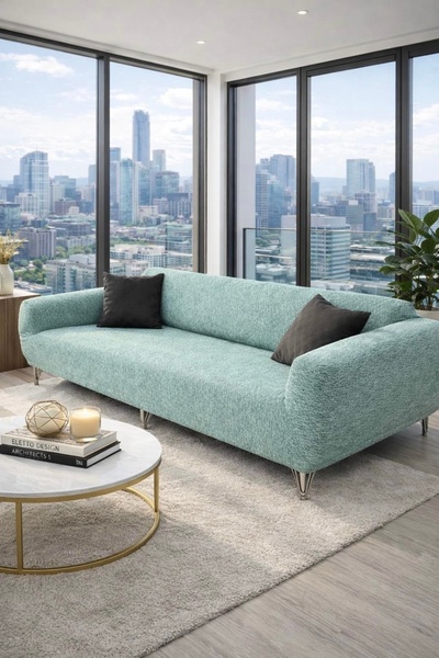 ÖZMAKAN غطاء مقعد 3 مقاعد من قماش الجاكار بلون نعناعي وغطاء أريكة سرير أريكة ...