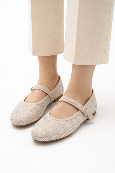 RoseVeno Pantofi de damă tip Baretli Beige Thin Stone Daily Ballerina