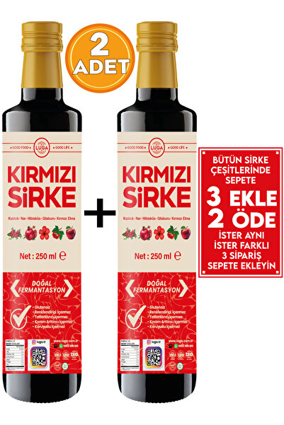 Luga Kırmızı Sirke 250 ml - Kırmızı Elma, Hibiskus, Gilaburu, Kızılcık, Nar S...