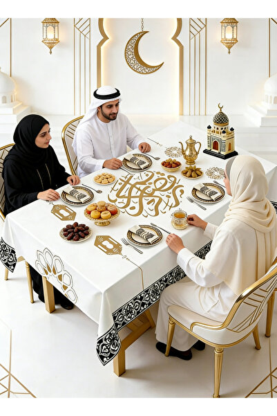 Pomefar زينة رمضانية للمنزل، مفرش طاولة عيد مبارك 220×130 سم، غطاء طاولة طعام...