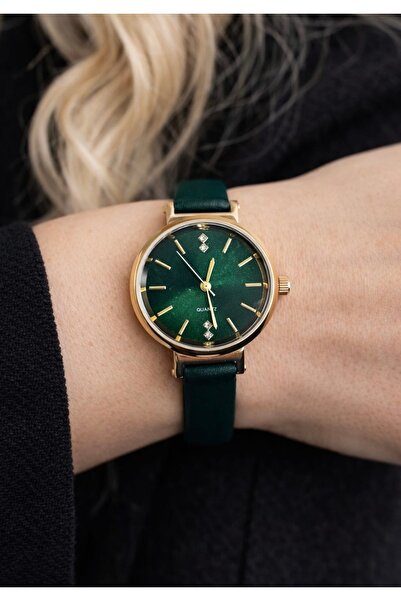 Spectrum Kadın Vintage Yeşil Kol Saati Yeni Moda Paslanmaz Kararmaz Deri Kord...