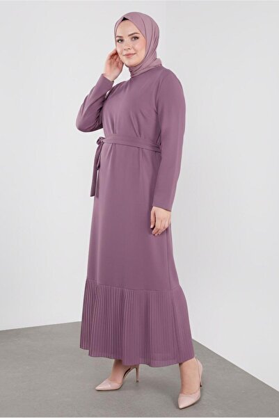 Alvina KUŞAKLI ETEK UCU PİLELİ ELBİSE 20117