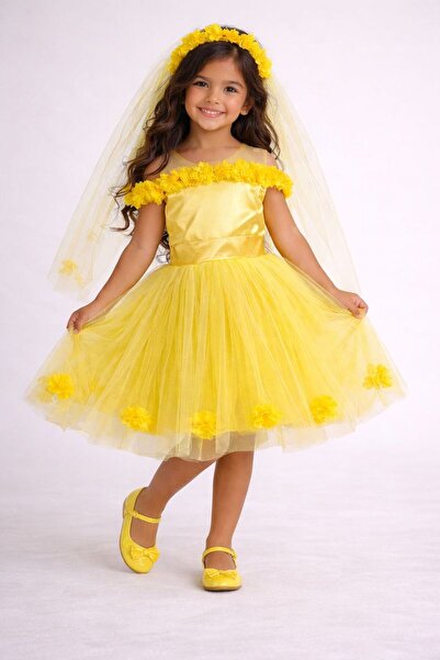 Melis Çocuk Çiçekli Kız Çocuk Abiye Elbise