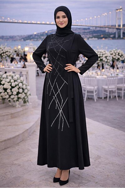 TRENDTESETTÜR KADIN SİYAH TAŞLI BAĞLAMALI ABİYE ALBİSE T 3331