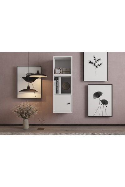 Nettrends Kitaplıklı Kapaklı Duvar Rafı Beyaz 35 Cm Dvr-1075-ç