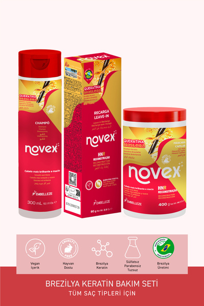 NOVEX Brezilya Keratin - Şampuan 300ml Saç Maskesi 400g Durulanmayan Saç Bakı...