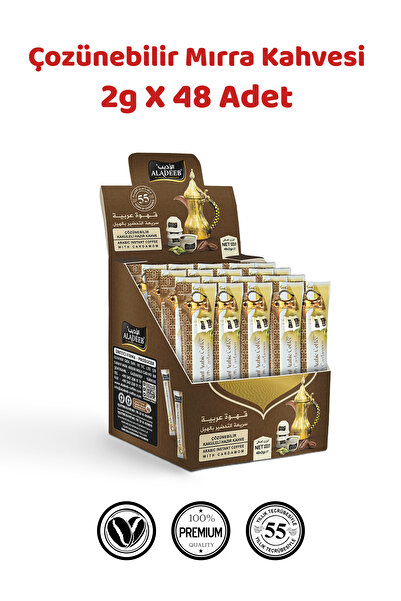 ALADEEB Mırra Acı & Çozünebilir Kakuleli Hazır Kahve - 48 Adet Tek İçimlik Po...