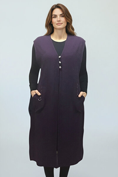 ECE GİYİM Women's Jacquard Summer Long Vest with Three Button Pockets on the ...