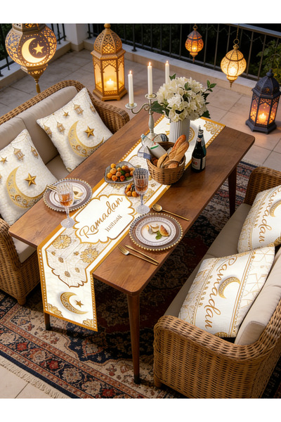 Yoawllty زينة رمضانية، 5 قطع من زينة طاولة رمضان مع مفرش طاولة رمضاني و4 أغطي...