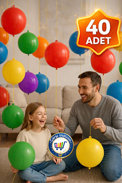 nistabolje 40 Adet İpli Lastikli Balon Zıpzıp Punch Panç Ekonomik Büyük Balon