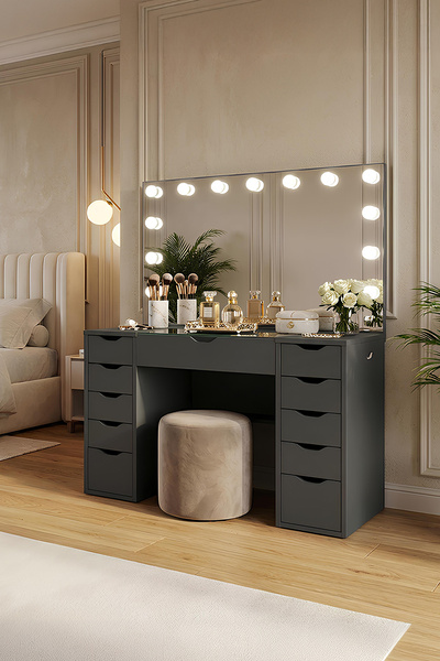 benim odam Diva Cam Tablalı Full Hollywood Led Işıklı 11 Çekmeceli Makyaj Mas...