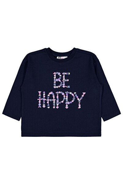 Civil Girls Hanorac cu imprimeu Be Happy pentru copii de 2-5 ani - Albastru î...