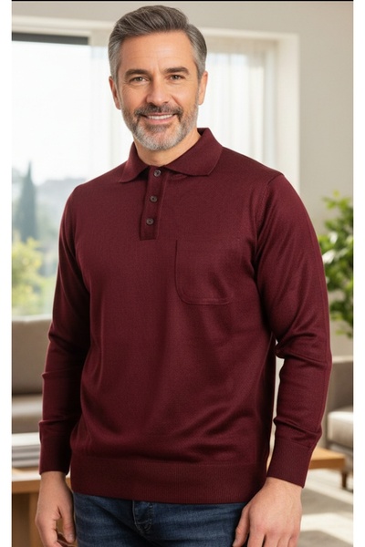 güncüoğlu Pulover clasic din lână pentru bărbați, cu guler și buzunare