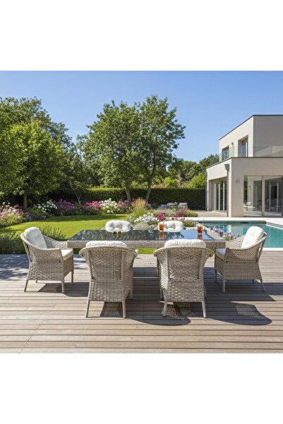ReHome Spark | Rehome 100x200 Rattan Bahçe Masa Takımı | 316