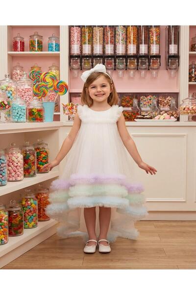 BUTİKHAPPYKİDS Βραδινό φόρεμα με τρένο για κορίτσια, τούλι, μοντέλο πριγκίπισ...