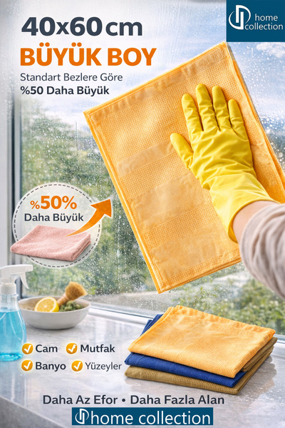 Dp Home Collection 40x60 cm Büyük Boy Temizlik Bezi 3’lü Set – İz Bırakmaz Mi...