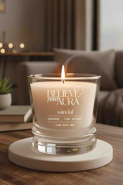 Believe Your Aura Sandal Ağacı Kokulu Bardak Mum - %100 Doğal Soya Mumu Aroma...