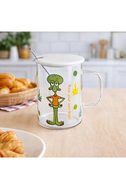 Two Two كوب باتريك سبونج بوب سكويدوارد من البورسلين المزخرف مع غطاء وملعقة زج...