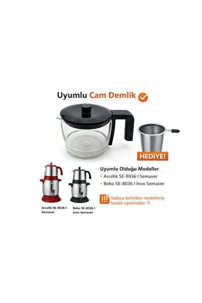 Arçelik Arçelik SE 9036 - غطاء إبريق شاي زجاجي من ساموفار ومجموعة فلتر