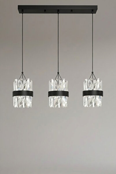 RONİSU AYDINLATMA Vexlora 3'lü Sıralı Taşlı Sarkıt Kristal Taşlı LED Avize