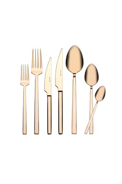 KORKMAZ Veneta 84 Piece Gold Fork Spoon Knife Set A2553