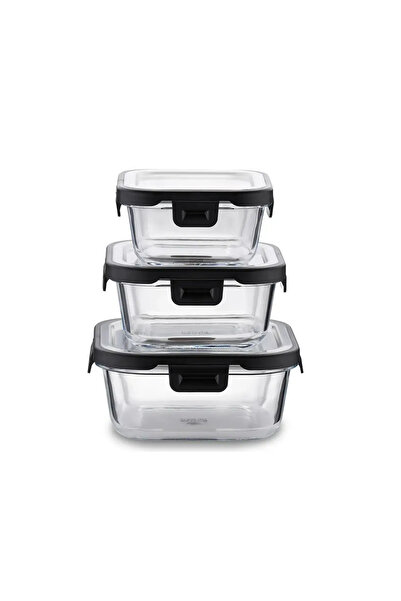 KORKMAZ Freska 3-Piece Glass Storage Set with Steel Cover A5628