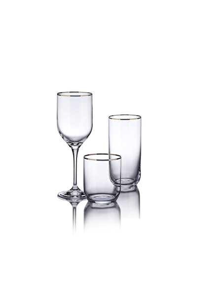 KORKMAZ Hera Kristal Gold 36 Parça Bardak Seti A9213