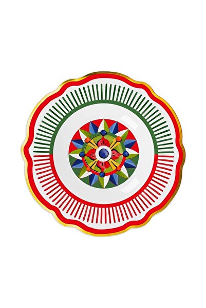 Baci Milano Dolce Vita Kırmızı Yeşil Desenli Çukur Tabak 23 Cm