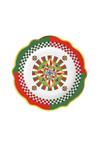 Baci Milano Dolce Vita Red Green Patterned Dinner Plate 27 cm
