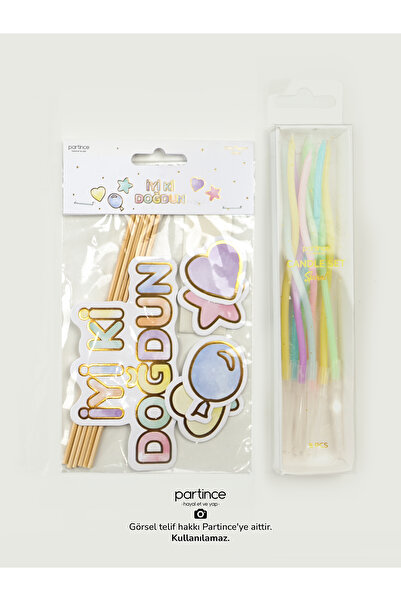 partince İyi Ki Doğdun Yazılı Pasta Süsü Cake Topper ve Spiral Mum Doğum Günü...