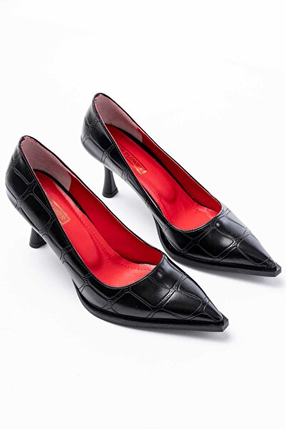 NiceDiffer Women's Stiletto Pointed Toe Crocodile 7cm Heeled Shoes