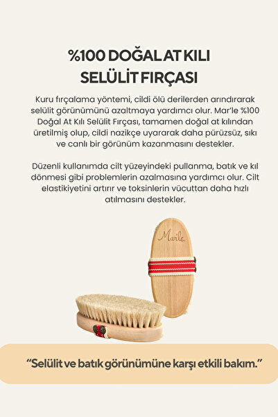 MAR'LE %100 Doğal At Kılı Selülit Fırçası (SAKLAMA KESESİ HEDİYELİ)