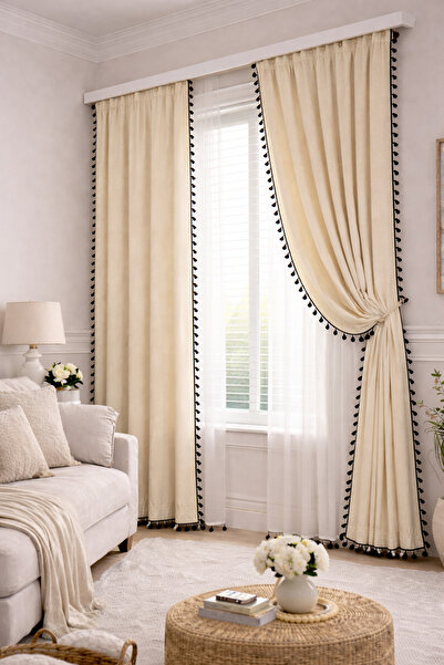 perde plus ستارة خلفية من الكتان البوهيمي باللون البيج بتصميم بوهيمي عتيق مع ...