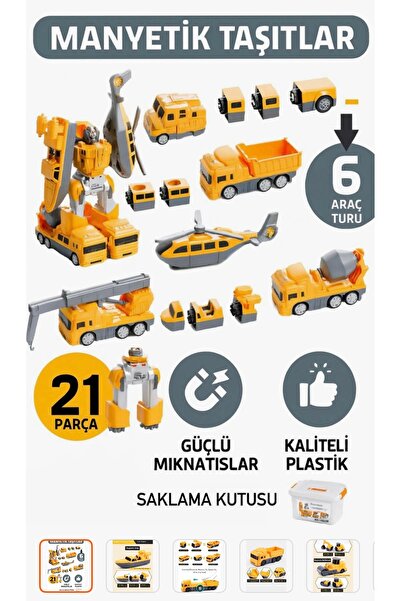 ALBİOYUNCAK Gepettoys 21 Parça Manyetik Mühendislik Serisi 6 Araba Dönüşebile...