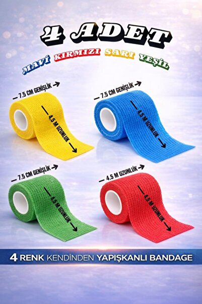 Octacare Kendinden Yapışkanlı Bandaj Renkli 7,5 Cm X 4,5 M Kırmızı -mavi- Sar...