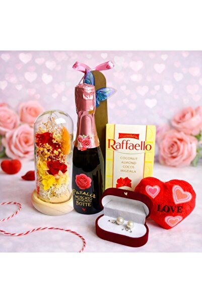 velve Coșuleț cadou femei,flori criogenate,Bottega 200 ml,cercei cu perle,tab...