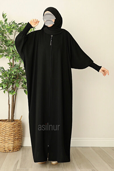 ASİLNUR Ebru Yarasa Kollu Ferace Siyah