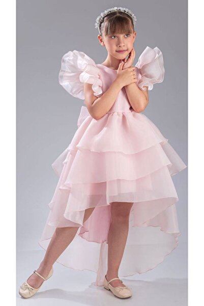 Mnk Baby&Kids Kız Çocuk Kuyruklu , Taçlı Vragia Abiye Elbise M00745 PUDRA