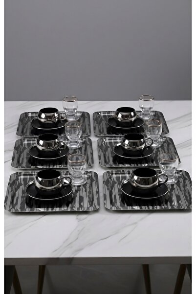 SİNİ Paslanmaz Çelik 6 Adet Kare Lüx Desenli Siyah Ad-20 Kahve, Çay Sunum Ser...