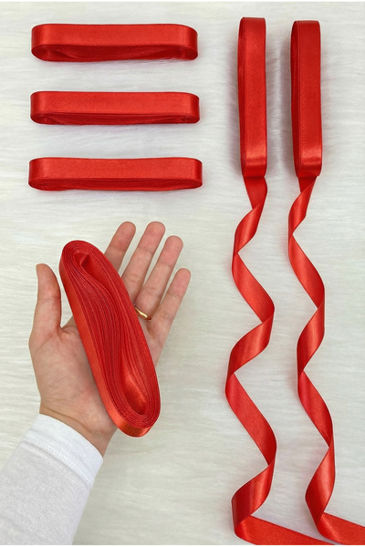 ZEYMERADE Red Satin Ribbon 2 cm 10 Mt, Bohça Dowry Wedding Henna Circumcision...