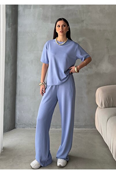 BEJNA Women's Blue Modal Short Sleeve Soft Touch Sports Suit