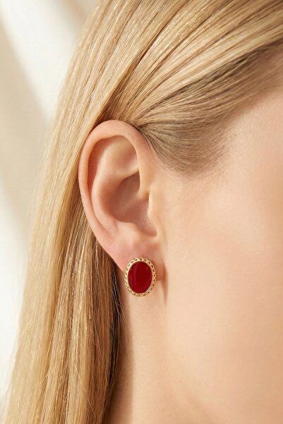 Candy Nuveria Amber Oval - Mineli Altın Kaplama Oval Küpe