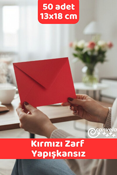 İstisna 50 Adet Kırmızı Zarf Seti (13x18cm) Mektup Kartpostal Davetiye Zarfı