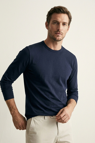 Elemge %100 Pamuk Erkek Süprem Basic T-Shirt Compact Penye Tok Kumaş Uzun Kol...