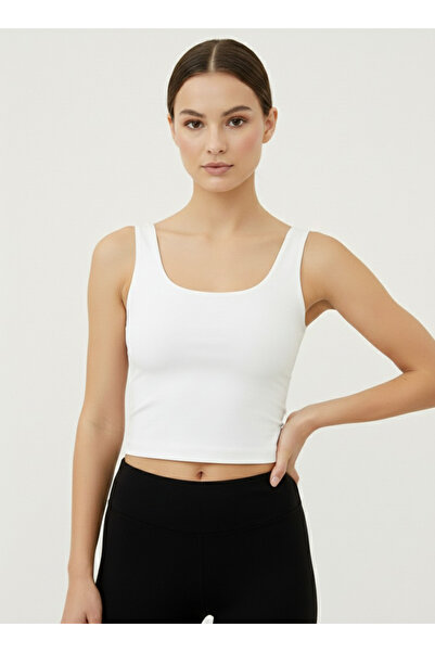 NEW JOURNAL Women's Ecru U-Neck Thick Strap Short Blouse Nj60