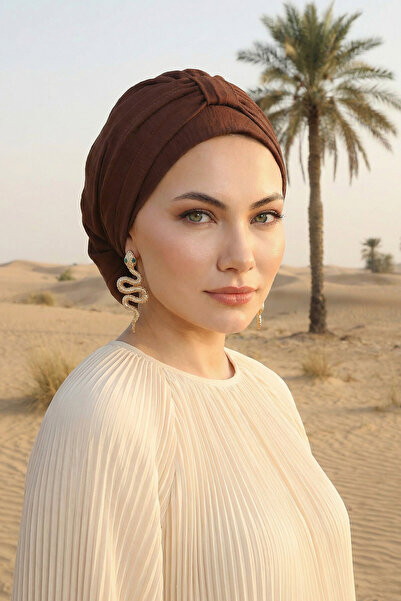 Aisha's Design Practical and Useful Ready-To-Wear Turban, Brown, Ht-90