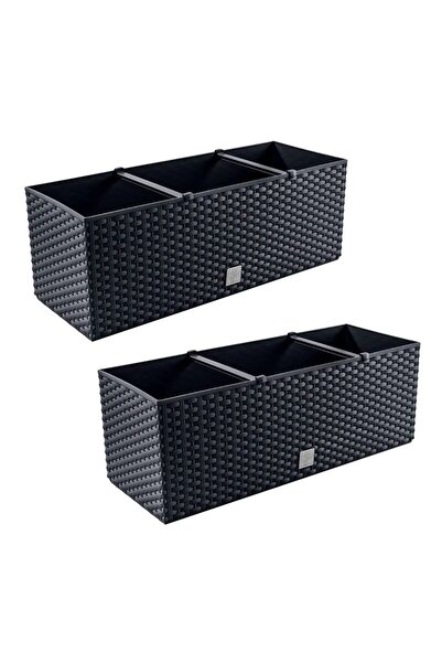 Mercaton Set 2 jardiniere decorative, sistem irigare, imitatie ratan, antraci...